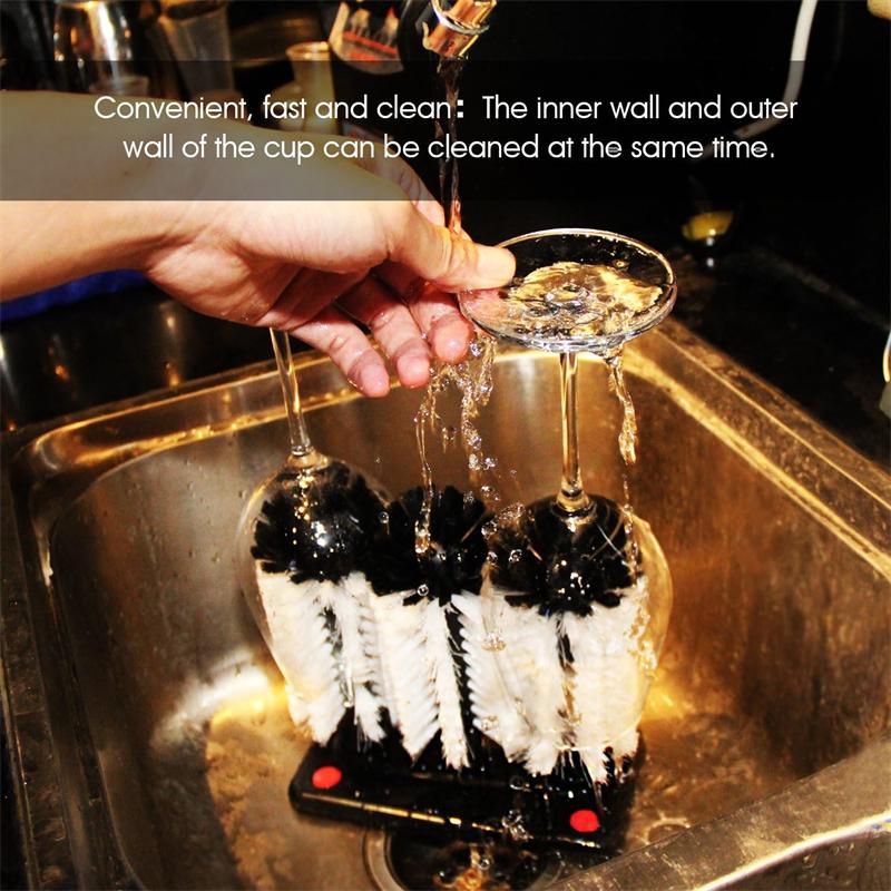 3PCS Bottle Cleaning Brush Set With Suction Base Long Handle Bristle Brush Heads For Glass Beer Cup Water Bottle Washer Kit