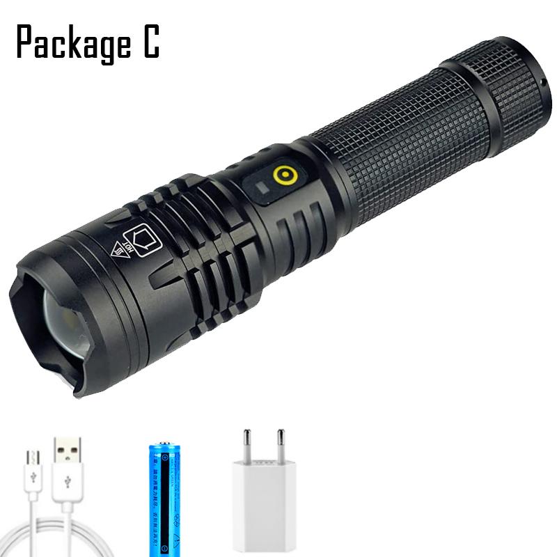 D2 90000 Lumens Rechargeable LED Tactical Flashlight 5 Modes Adjustable Focus 18650 26650 AAA Rechargeable Torch Light Lantern