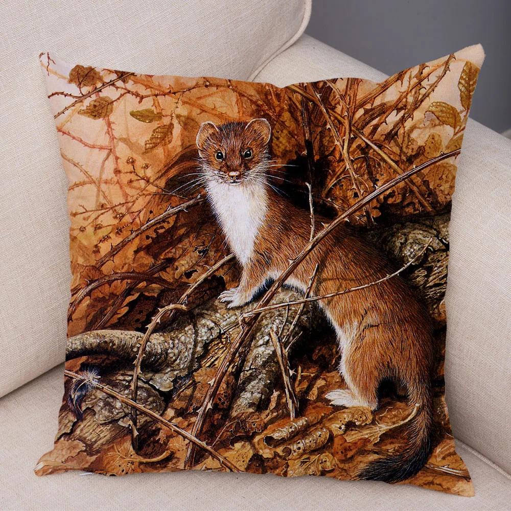 Bedroom Sofa Car Cushion Cover Cartoon Animal Colorful Fox Bird Squirrel Series Home Office Decoration Pillow