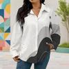 Women Plus Size Collared Neck Long Sleeve Geometric Printed Button Front Curved Hem Shirt