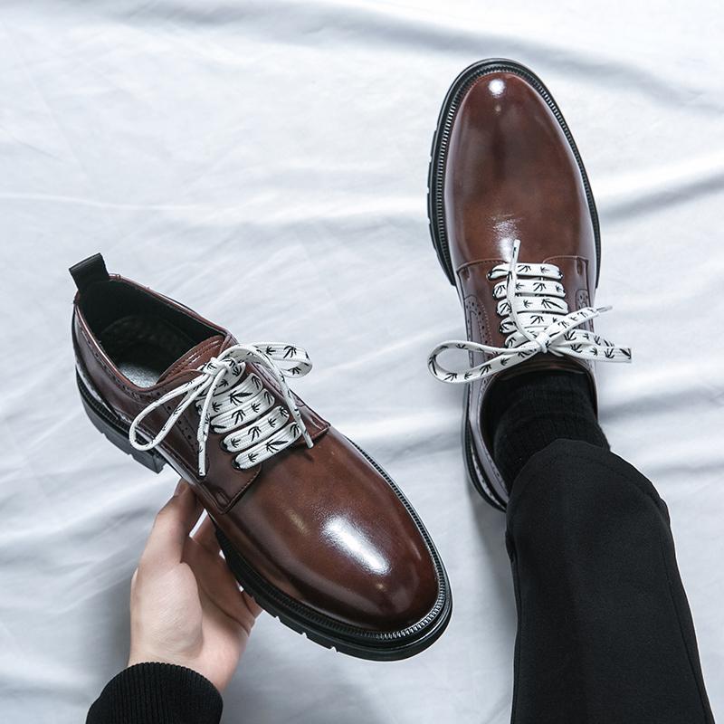 Fashion Spring New Personality Luxury Men Lace-up Oxford Shoes Designer Casual Business Platform Shoes Wedding Work Forma Leather Shoes