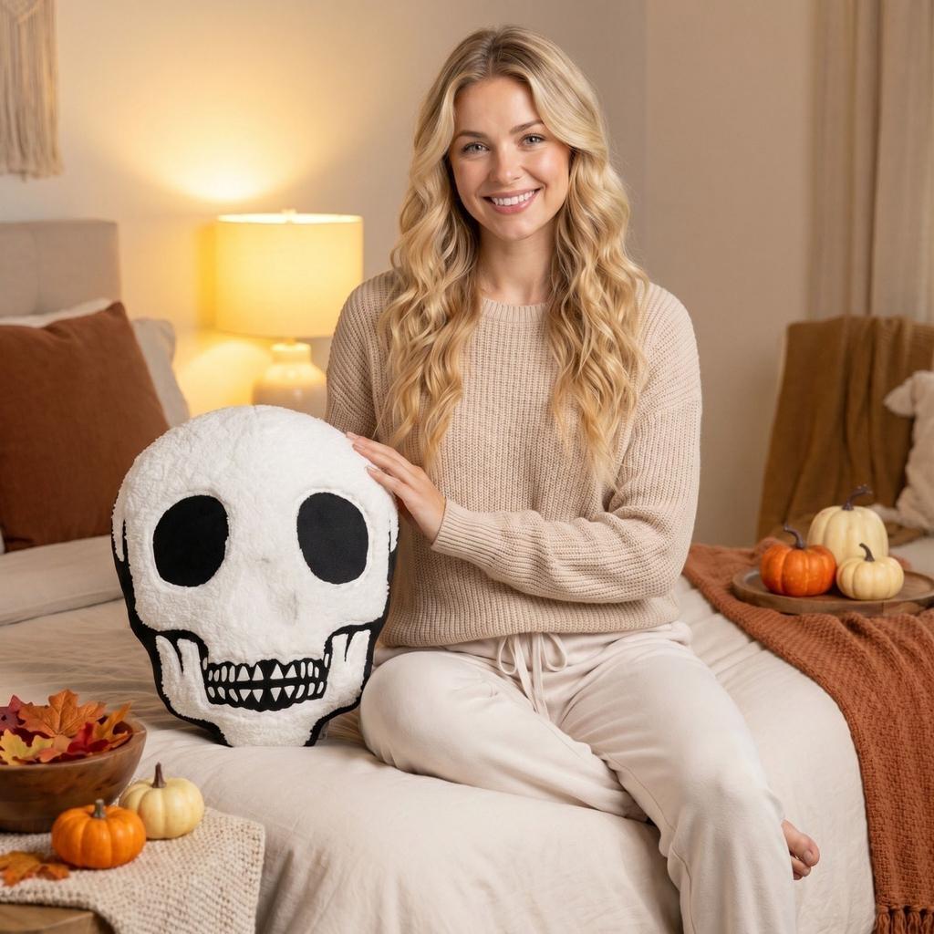 40CM Skull Shaped Plush Pillow Soft Stuffed Cushion Decorative Halloween Skull Head Plush Toy for Home Office Car Sofa