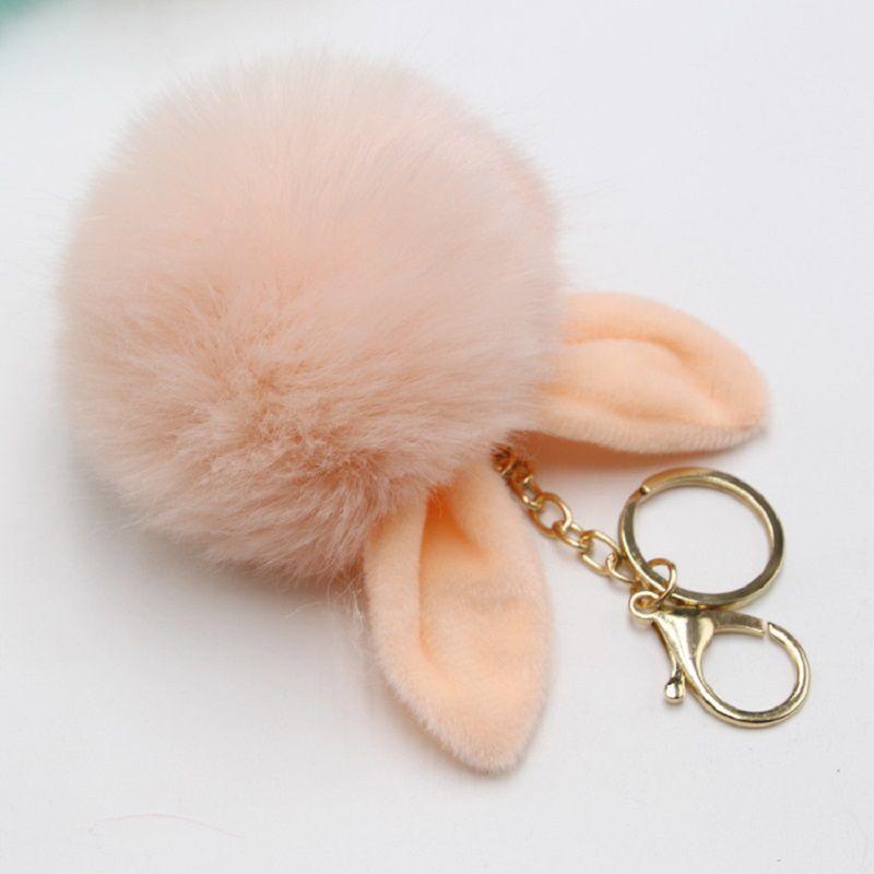Elegant Pompon Fluffy Women Rabbit Ear Fur Ball Key Chain Rings Bag Keychain Pendant