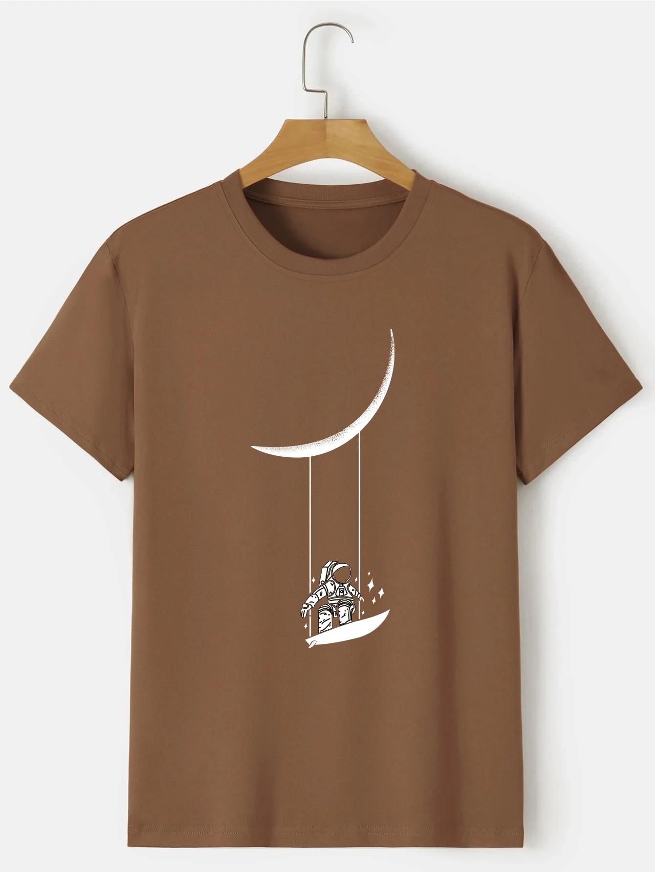 

Мужская футболка с принтом «Astronaut Moon Swing», 100% хлопок, круглый вырез, короткий рукав, мужская одежда весна-лето, высокое качество 4XL