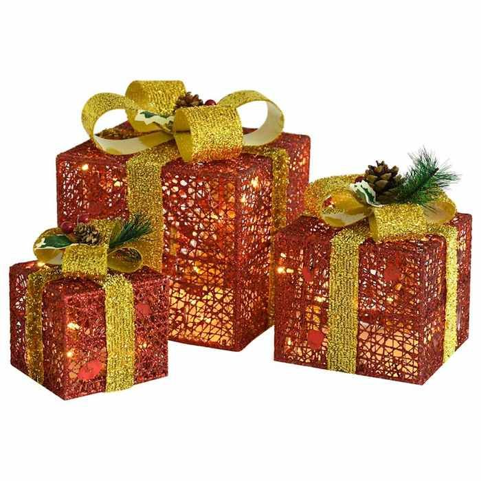 VidaXL Decorative Christmas Gift Boxes 3 Pcs Outdoor Indoor Luminous Holiday Decoration Christmas Boxes 329767