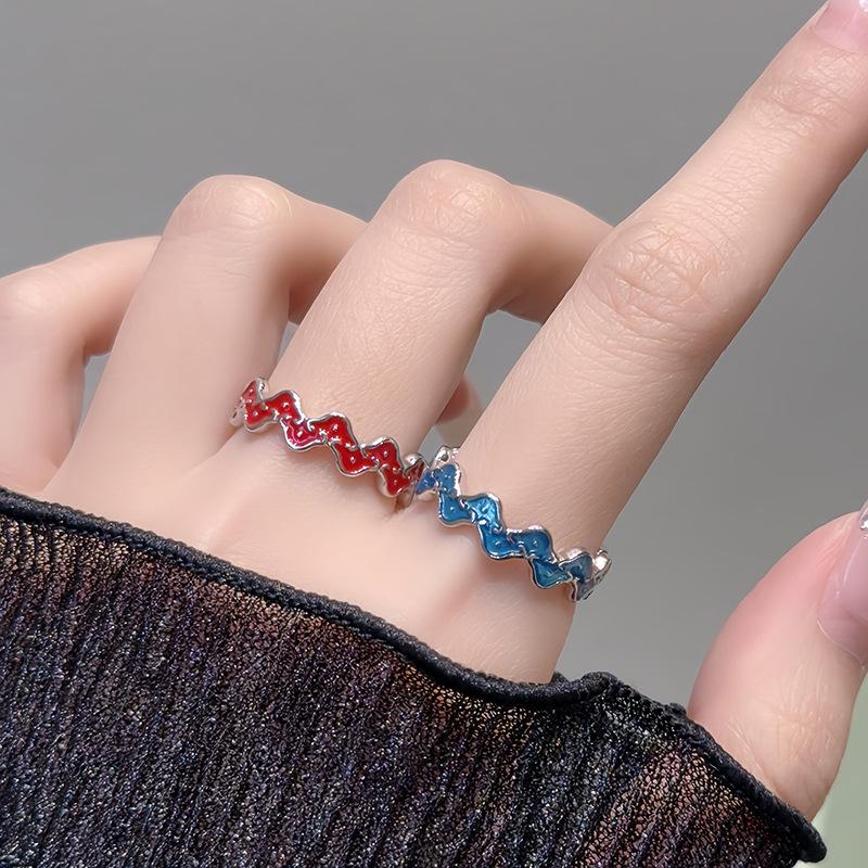 High-End Drip Oil Opening Ring Niche High-End Light Luxury Line Blue Fashion Personality Ring