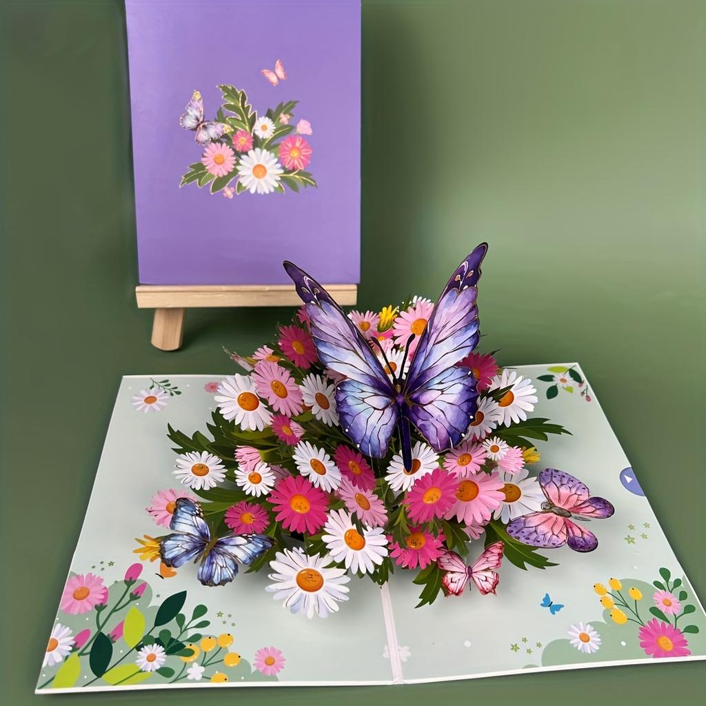 1pc Card Vibrant 3D Pop-Up Greeting Card with Colorful Butterflies & Daisies -for Birthdays, Teacher Appreciation, Thanksgiving