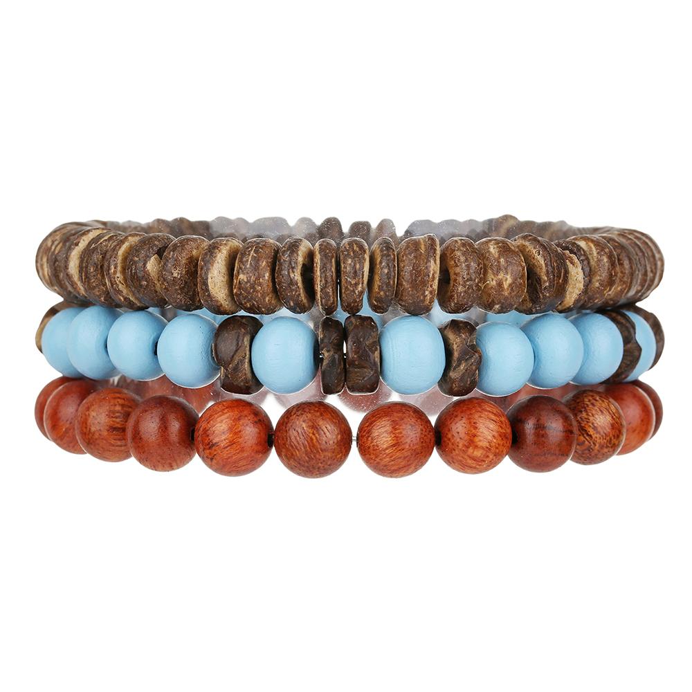 Best-selling Multi-layer Buddha Wood Bead Bracelets Sets Men's Retro Style Multi-layer Elastic Thread Adjustable Wooden Bracelet