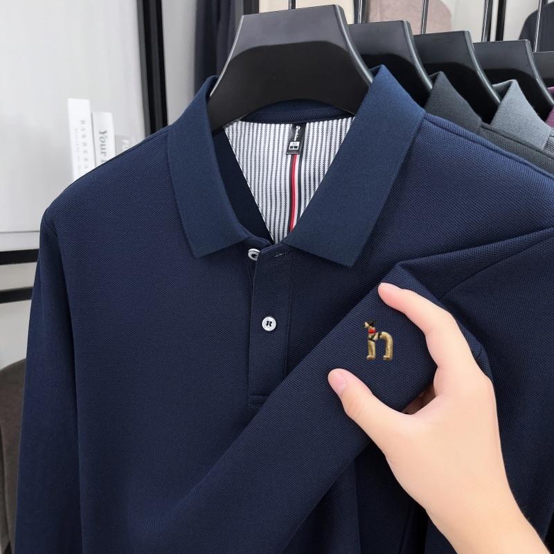 Marken-Polohemd aus 100% Baumwolle, langärmlig, leichter Luxus, neu, Cartoon-Hund-Stickerei, Herren-Poloshirt, hochwertige Modeoberbekleidung