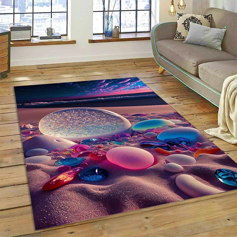 2025 New Style Colorful Pebble Rainbow Road Beach Stone Nature Carpet Rug for Living Room Bedroom Home Sofa,Non-slip Floor Mat