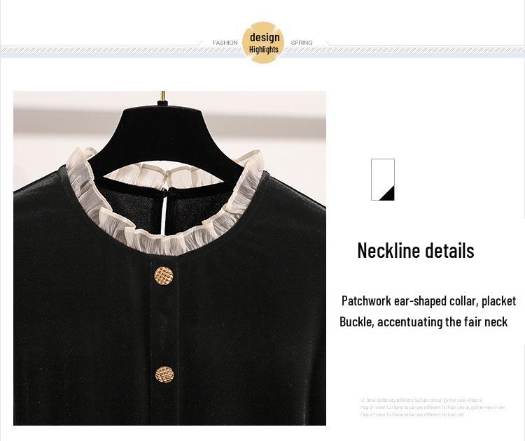 Plus Size Women's Autumn & Winter High-End Loose Top with Black Skirt Two-Piece Set