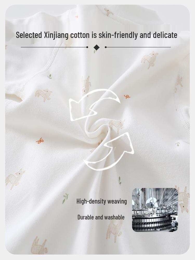A-Class Pure Cotton Baby Romper: Soft Snap-Button One-Piece Suit with Belly Protection for Spring and Autumn.