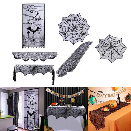 Halloween Deko Spinnennetz Fledermaus Vorhang Tischdecke Kaminschal Tischläufer