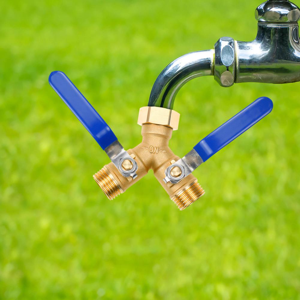 3/4 Inch Thread Hose Splitter Full Flow Garden Hose Splitter Brass Hose Connector with Long Handle for Garden Lawn