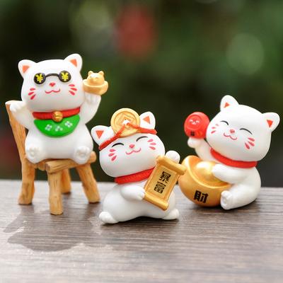6pcs Figurines Miniature Cute Lucky Cat Micro Landscape Crafts Ornaments For Home Decorations Animal Car Decor Room Accessories