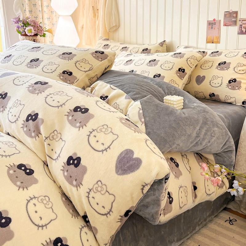 Winter Milk Fleece Bedding Set Coral Thick Sheet Duvet Cover Student Dorm