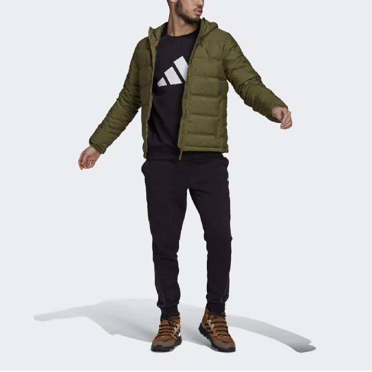 Adidas Logo Long Sleeve Hooded Down Jacket Men Outerwear Green GU3954