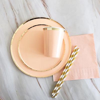 Gold Foil Pink Birthday Wedding Decor Cake Dish Disposable Tableware Carnivals Party Supplies Paper Plate Cup Baby Shower Favors
