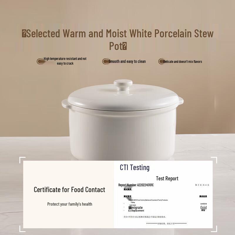 BEAR 2.5L Electric Double Boiler Stew Pot with 5 Ceramic Liners & Steamer CN Plug (adapter Included)