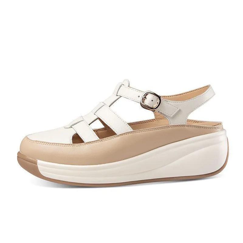 Yeni Çapraz Içi Boş Yumuşak Taban Sandalet Roma Retro Rahat platform ayakkabılar kadın Yuvarlak Ayak Loafer'lar Toka Spor Sandalias