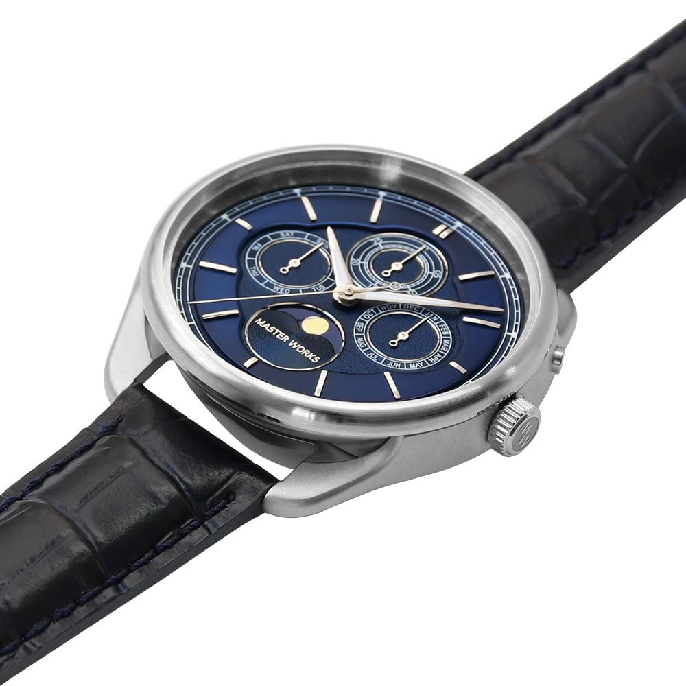 MASTER WORKS Quattro 004 Made in Quartz Leather Moon Navy Blue MW21SN-ACNVG8 Men's Watch, Japan, Movement, 40mm, Strap, Phase,