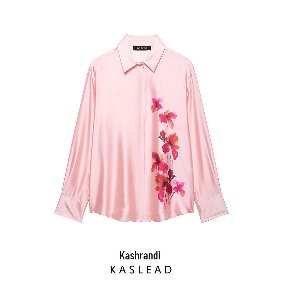 

2025 Spring Women s European & American Floral Silk Satin Shirt L розовый