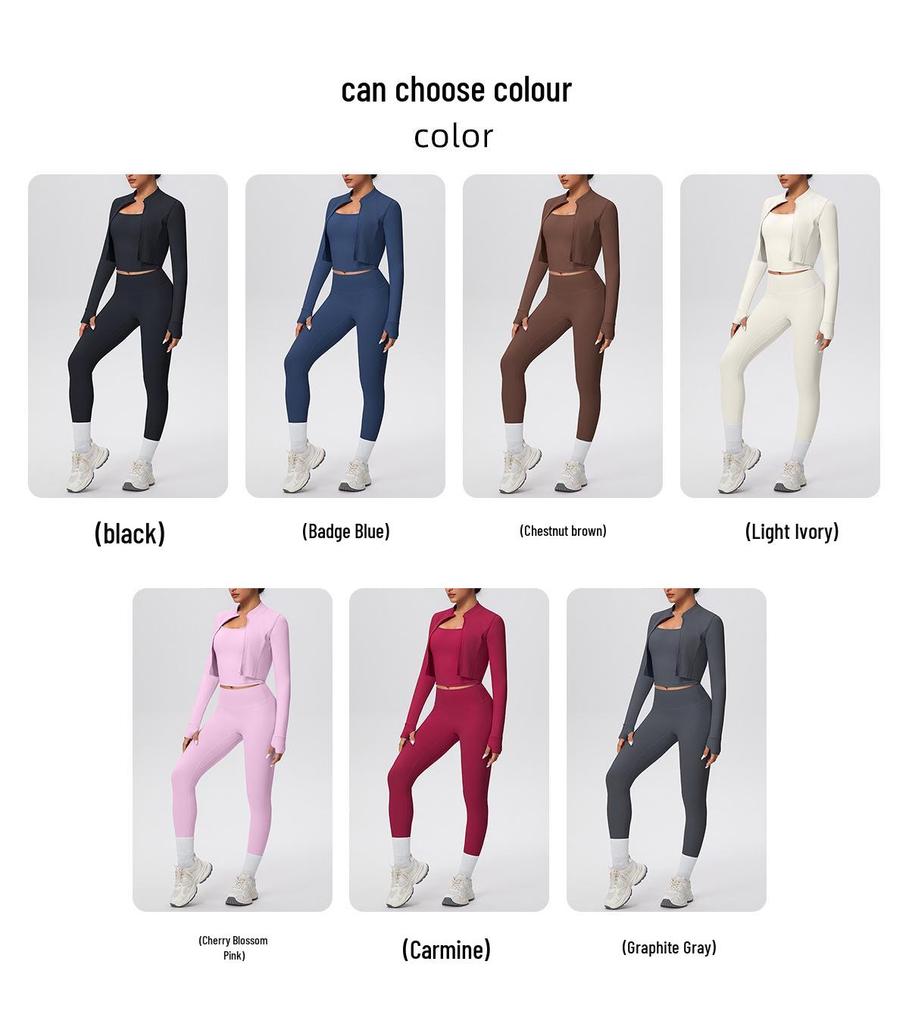 Solid Color Racerback Yoga Three-piece Set for Fitness & Running