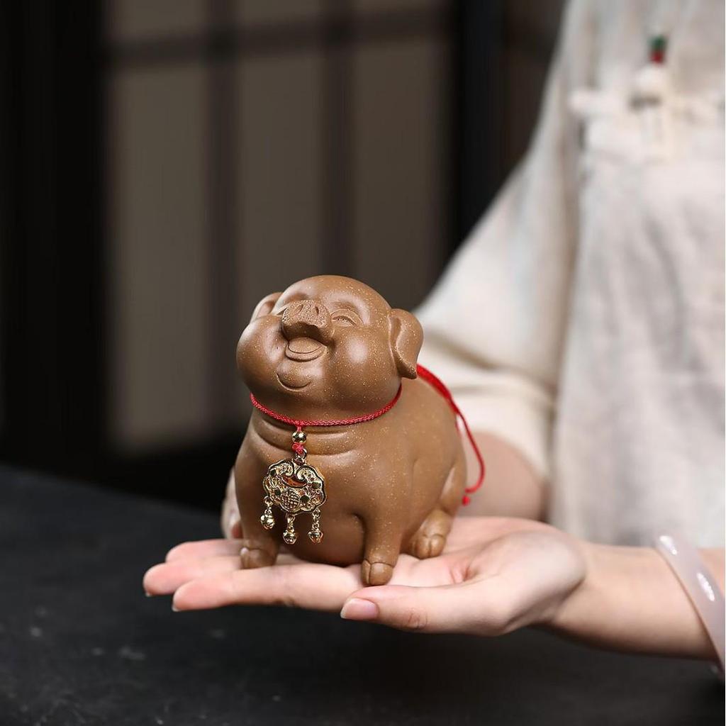 Yixing Zisha Handmade Lucky Pig Tea Pet - Zodiac Wealth Ornament