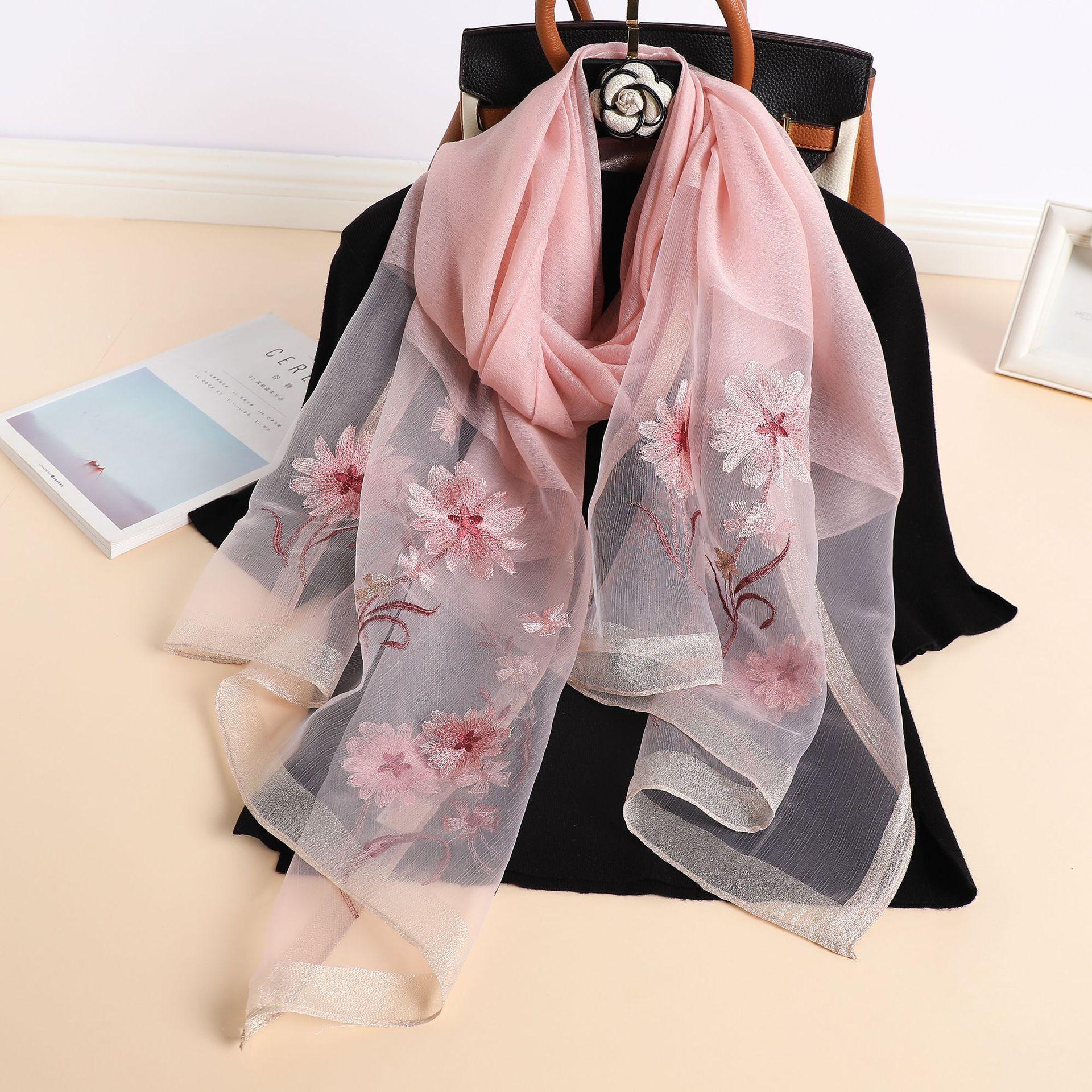 

Элегантный шарф с цветочной вышивкой — дышащий, теплый и ветрозащитный для женщин | Идеально подходит для повседневной носки и фотосъемки в путешествии 180*70cm розовый