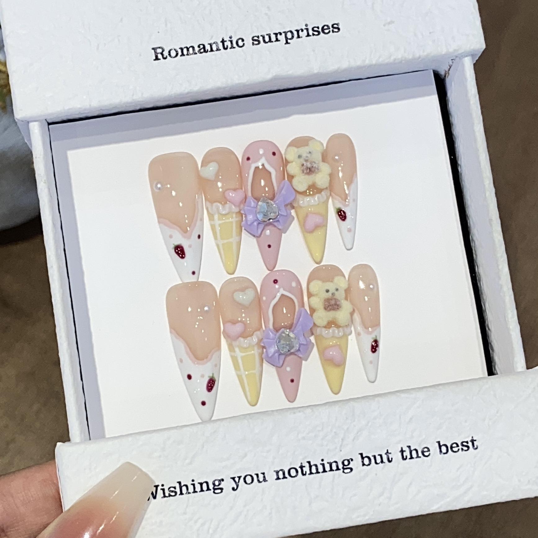 

Sweet and Cute Cream Ribbon Plaid Cartoon Bear Angel Park Patch Wear S