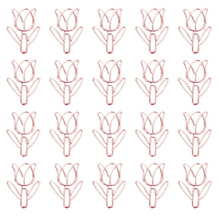 20 шт. Скрепки для бумаги в форме тюльпанов Металлические скрепки для ежедневника Декоративные скрепки для бумаги Маленькие закладки Канцелярские товары розового золота