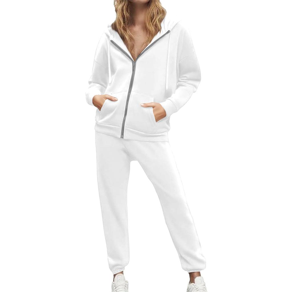 Women's 2-piece Hooded Tracksuit Set With Zip-up Casual Sweatpants And Tracksuit