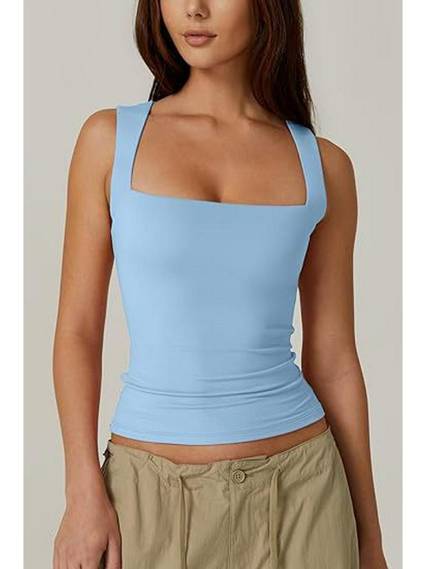 2025 European & American Women's Trendy Square Neck Slim Sleeveless Vest