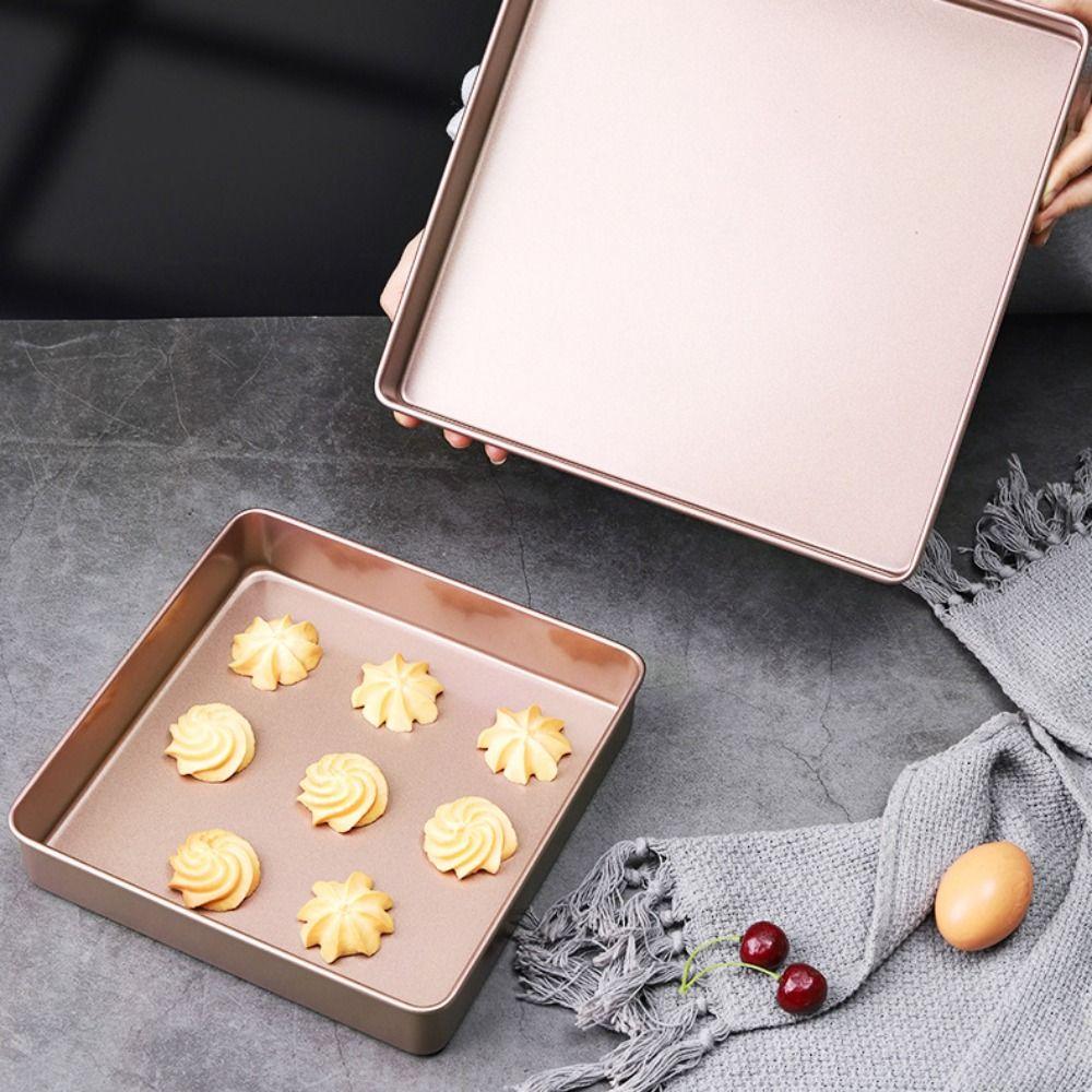 Nonstick Carbon Steel Cake Mold Champagne Multifunction Pizza Baking Tray Heat Resisting Easy Clean Square Baking Pan Home