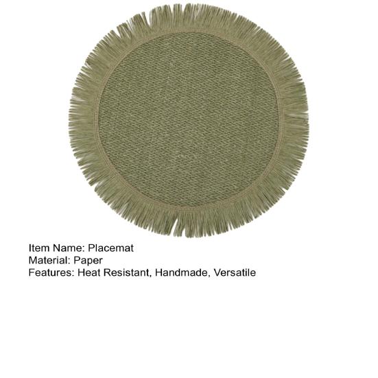 Jogo Americano Redondo de Papel Tecido à Mão Resistente ao Calor com Borda de Franja Absorvente Elegante Decoração de Jantar para Casa e Restaurante