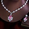 Bright Diamond Princess Pink Zircon Necklace Earrings Set Women'S Dinner Bride Wedding Jewelry Two-Piece Set