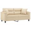 2 Seater Sofa with Cushions Cream 140 Cm Microfiber Fabric