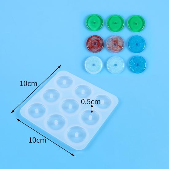 Round Silicone Mold 9 Cavity Circle Button Pendant Resin Epoxy Mold with Hole Casting Mold DIY Wind Chimes Keychain Jewelry Making Tool for Beginners