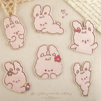 Embroidery Label Clothing Accessories Cute Cartoon Animal Fleece Rabbit Self-adhesive Patch Cloth Sticker