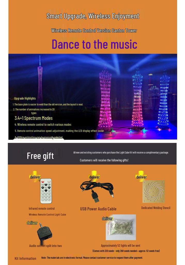 Canton Tower LED Light Cube DIY Kit: Colorful Electronic Welding Components