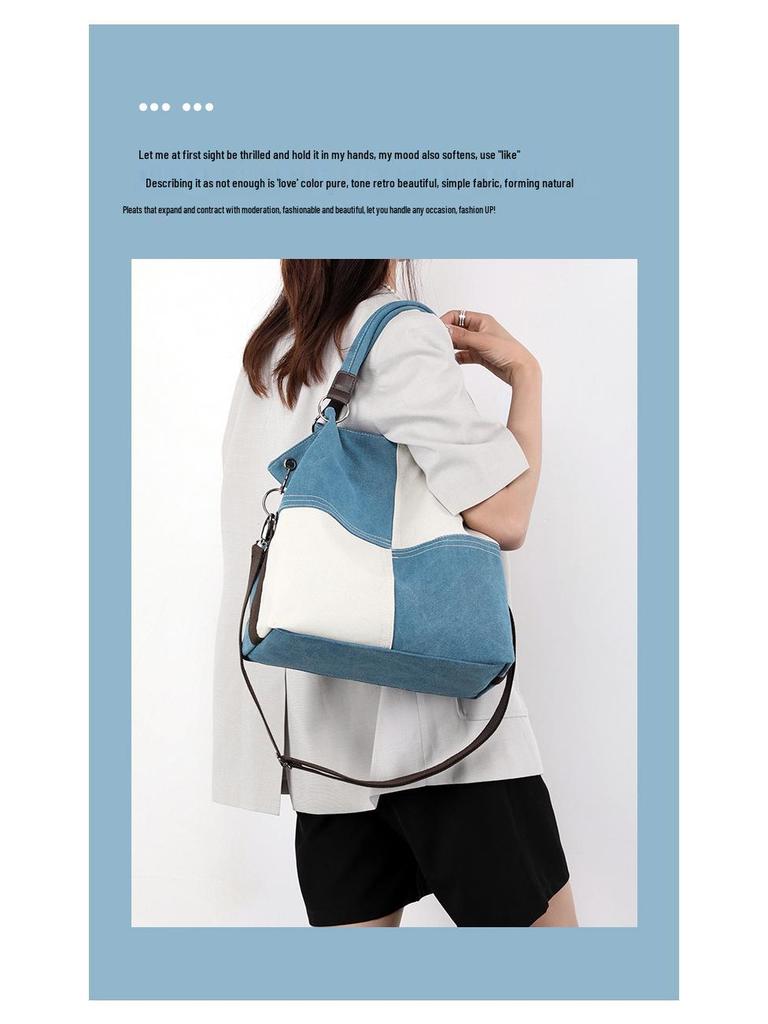 Trendy Women's Patchwork Canvas Tote and Crossbody Bag - Fashionable, Versatile, Color Block Design 2025.