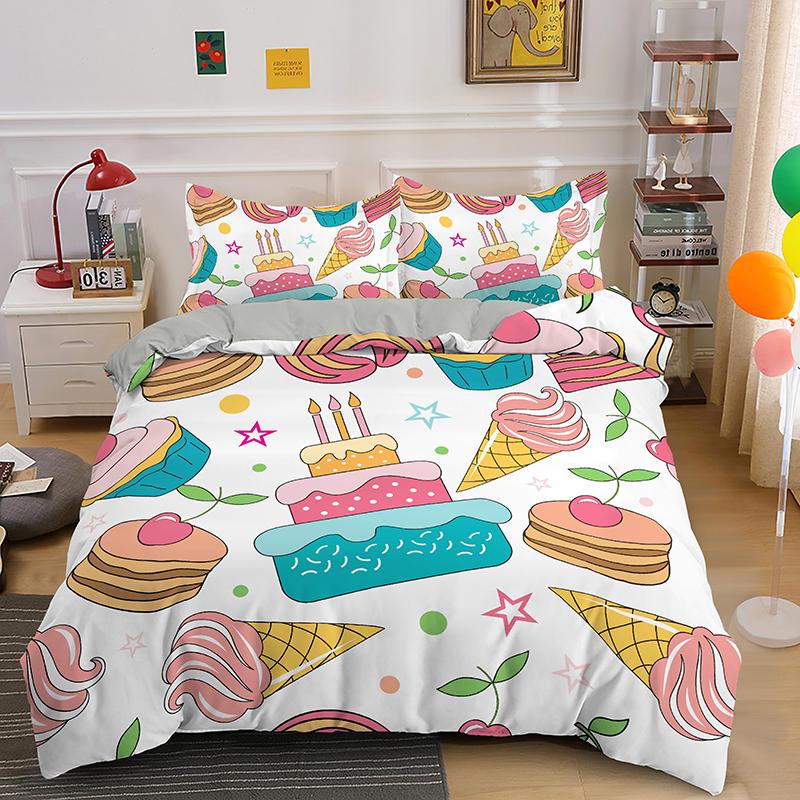 Coffee Cake King Queen Duvet Cover Lovely Afternoon Tea Drawing Bedding Set For Adult Western Drink 2/3pcs Polyester Quilt Cover