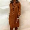 Rochie cămașă de damă din bumbac și in, cu mânecă lungă, la modă și elegantă, cu margini din lemn la urechi, noua colecție de primăvară