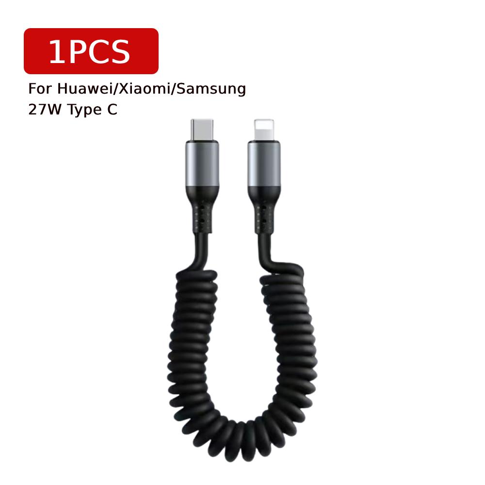 1/2PCS 100/27/66W Spring Short Data Cable 6A Spring Data Cable Charger for Huawei/Xiaomi/Samsung for iPhone 15/14/13/12