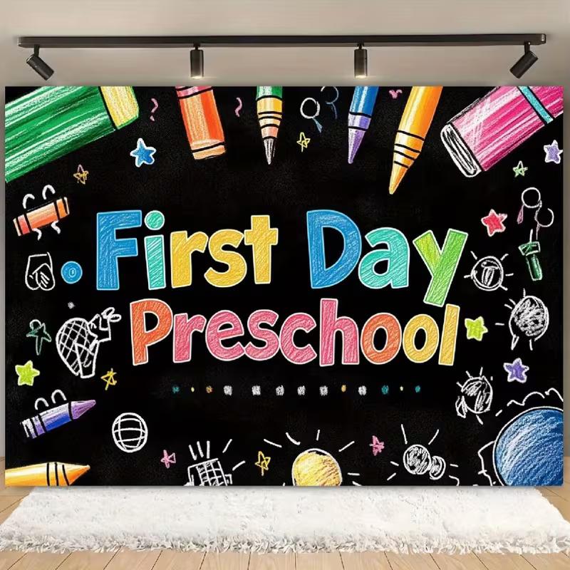 2D Colorful Pencil Hand Drawn First Day Of Preschool Photography Backdrop Decor