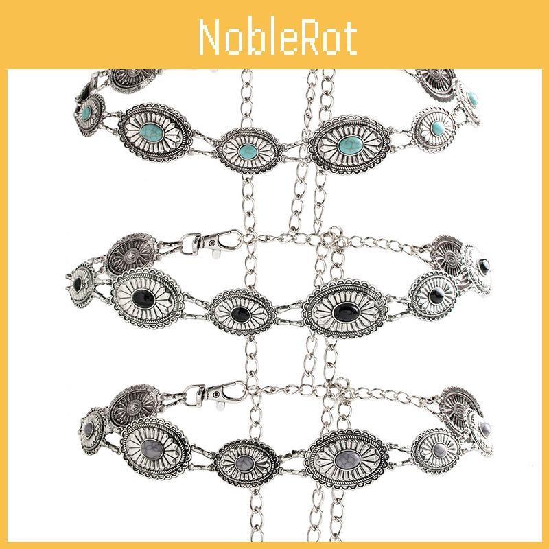 Turquoise Green Retro Metal Waist Chain For Women With Elegant Design And Hook Buckle
