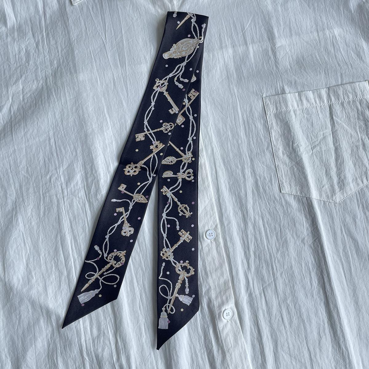 Summer new French versatile silk scarf small fresh hair tie headband bag handle small ribbon factory direct sales 86*5cm чёрный
