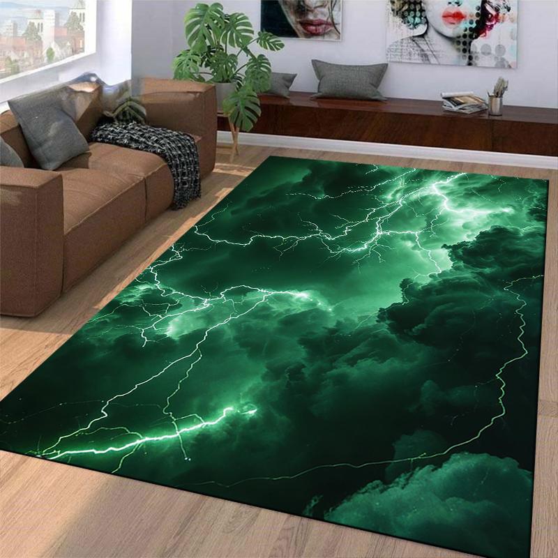 "Green Thunderstorm Lightning Cloud Pattern Carpet for Home Decor" Suitable for Use As an Anti-slip for Living Room Bedroom Sofas