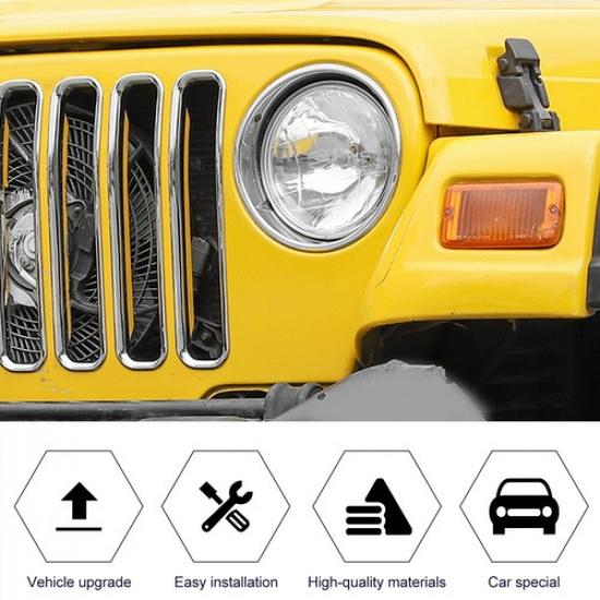 7Pcs Front Grill ert Cover Guard Bezel Ring Trim for Jeep Wrangler TJ Chrome