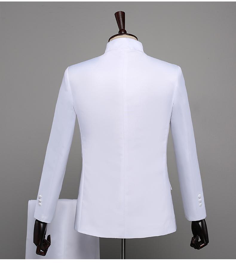 Men's Blue & White Porcelain Zhongshan Suit with Stand-up Collar & Embroidery for Performances